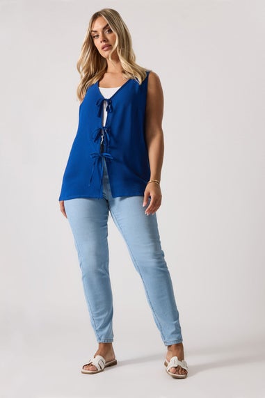 Yours Curve Cobalt Blue Bow Tie Front Waistcoat