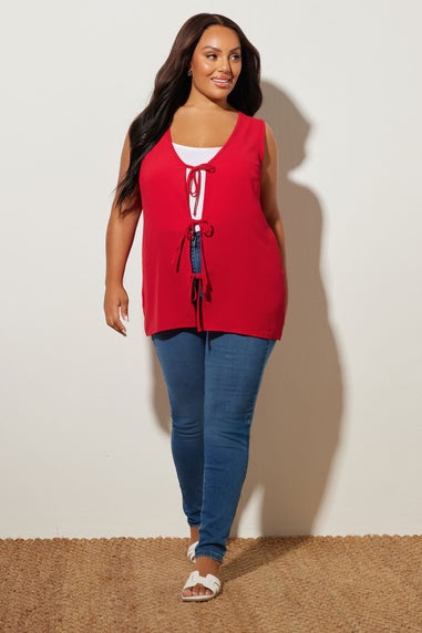 Yours Curve Red Bow Tie Front Waistcoat