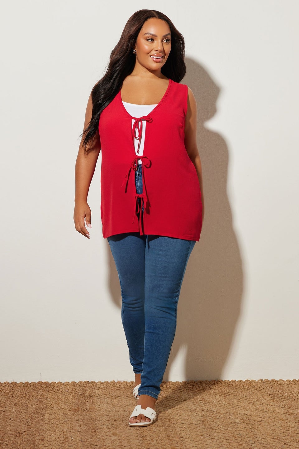 Yours Curve Red Bow Tie Front Waistcoat