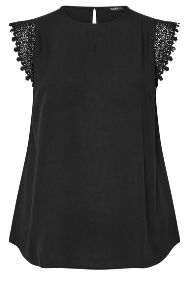 Yours Curve Black Textured Crochet Sleeve Top