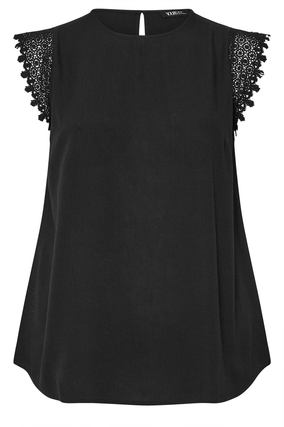 Yours Curve Black Textured Crochet Sleeve Top