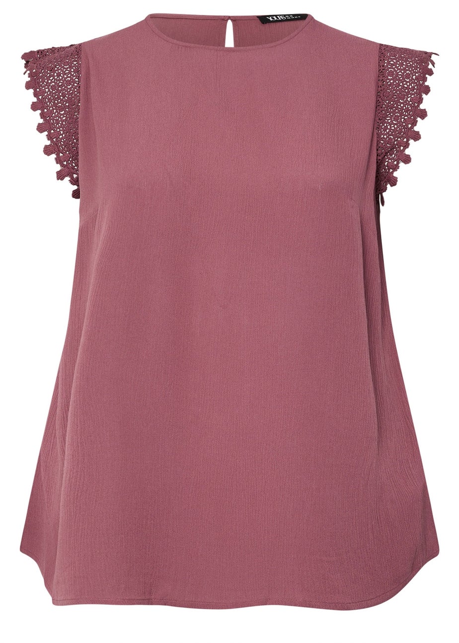Yours Curve Pink Textured Crochet Sleeve Top