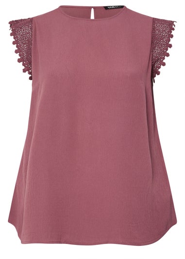 Yours Curve Pink Textured Crochet Sleeve Top