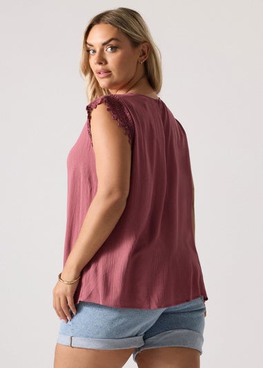 Yours Curve Pink Textured Crochet Sleeve Top