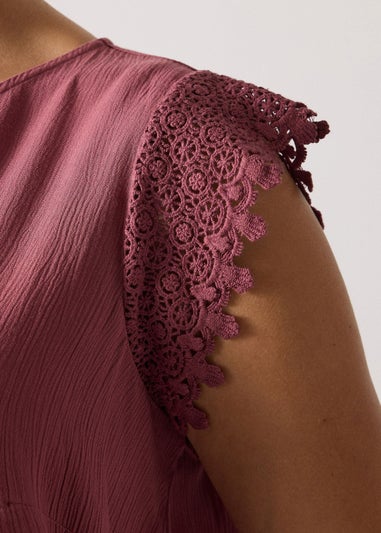 Yours Curve Pink Textured Crochet Sleeve Top