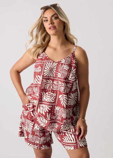 Yours Curve Burnt Orange Leaf Print Cami Top