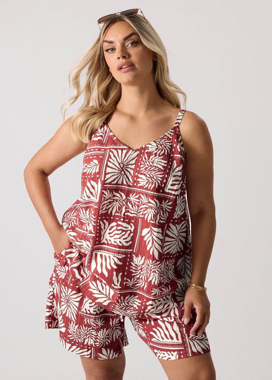 Yours Curve Burnt Orange Leaf Print Cami Top