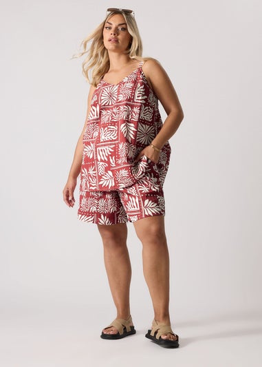 Yours Curve Burnt Orange Leaf Print Cami Top