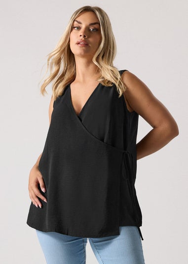 Yours Curve Black Wrap Vest Top