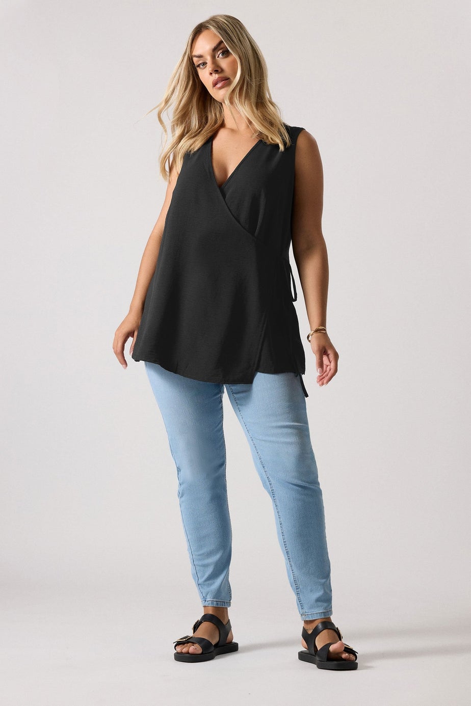Yours Curve Black Wrap Vest Top