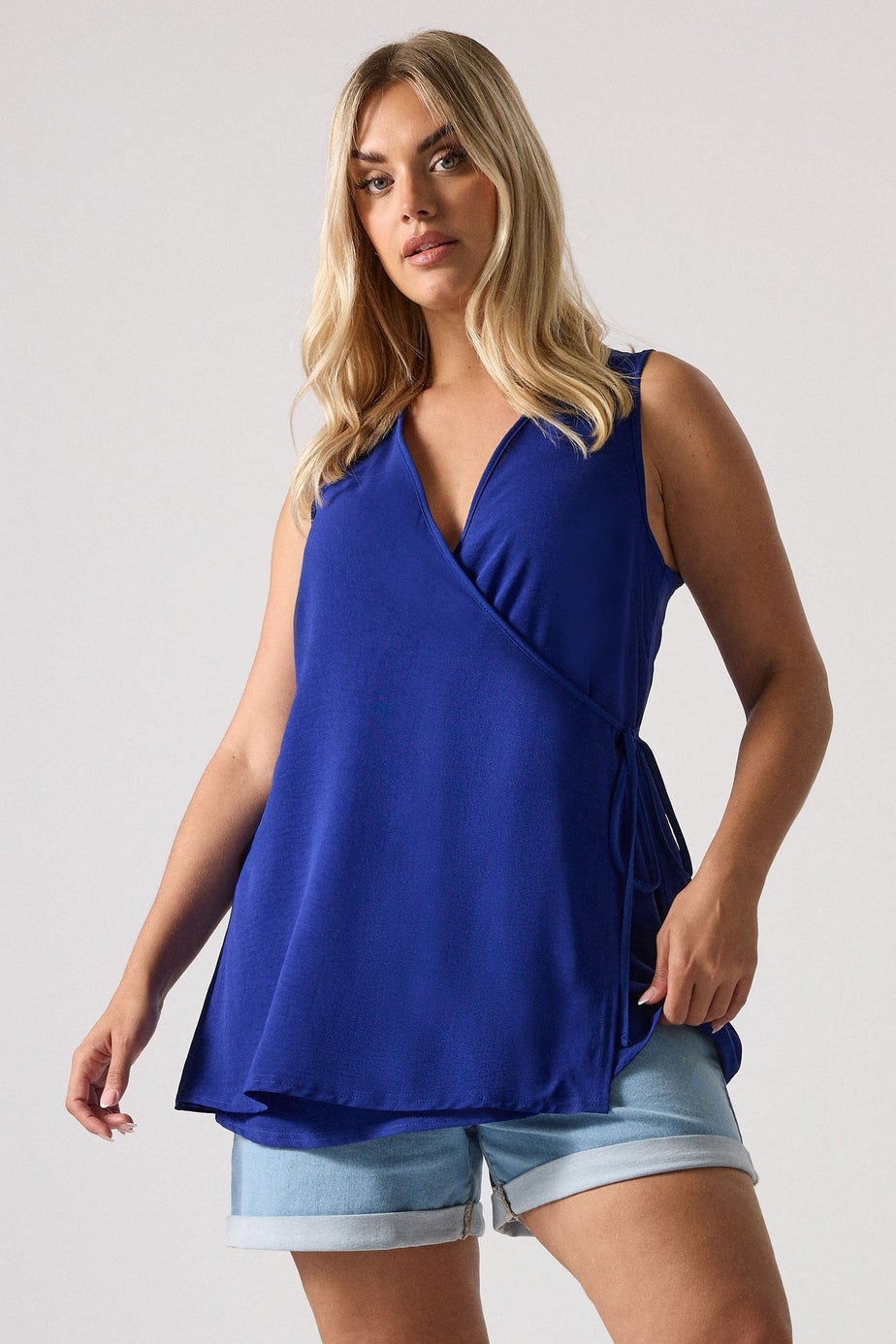 Yours Curve Cobalt Blue Wrap Vest Top