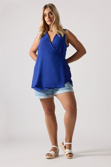 Yours Curve Cobalt Blue Wrap Vest Top