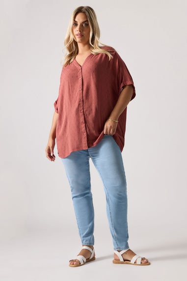 YOURS Curve Rust Orange Textured Dobby Blouse