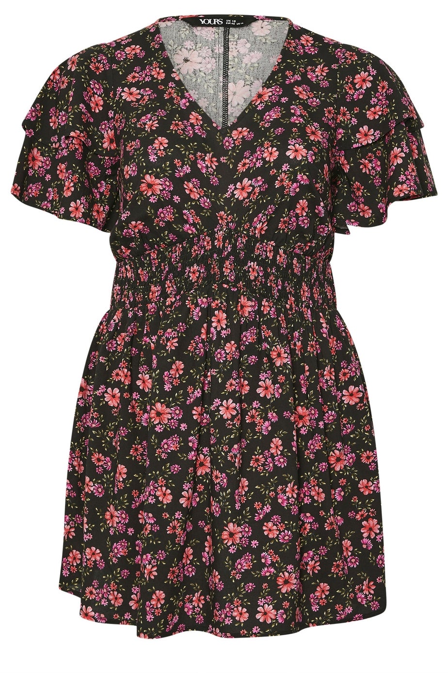 Yours Curve Pink Floral Print Flutter Sleeve Top