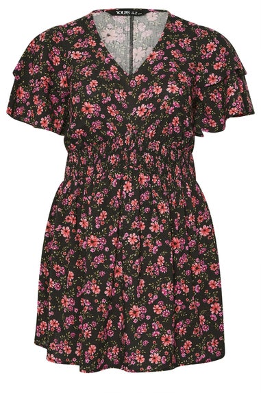 Yours Curve Pink Floral Print Flutter Sleeve Top