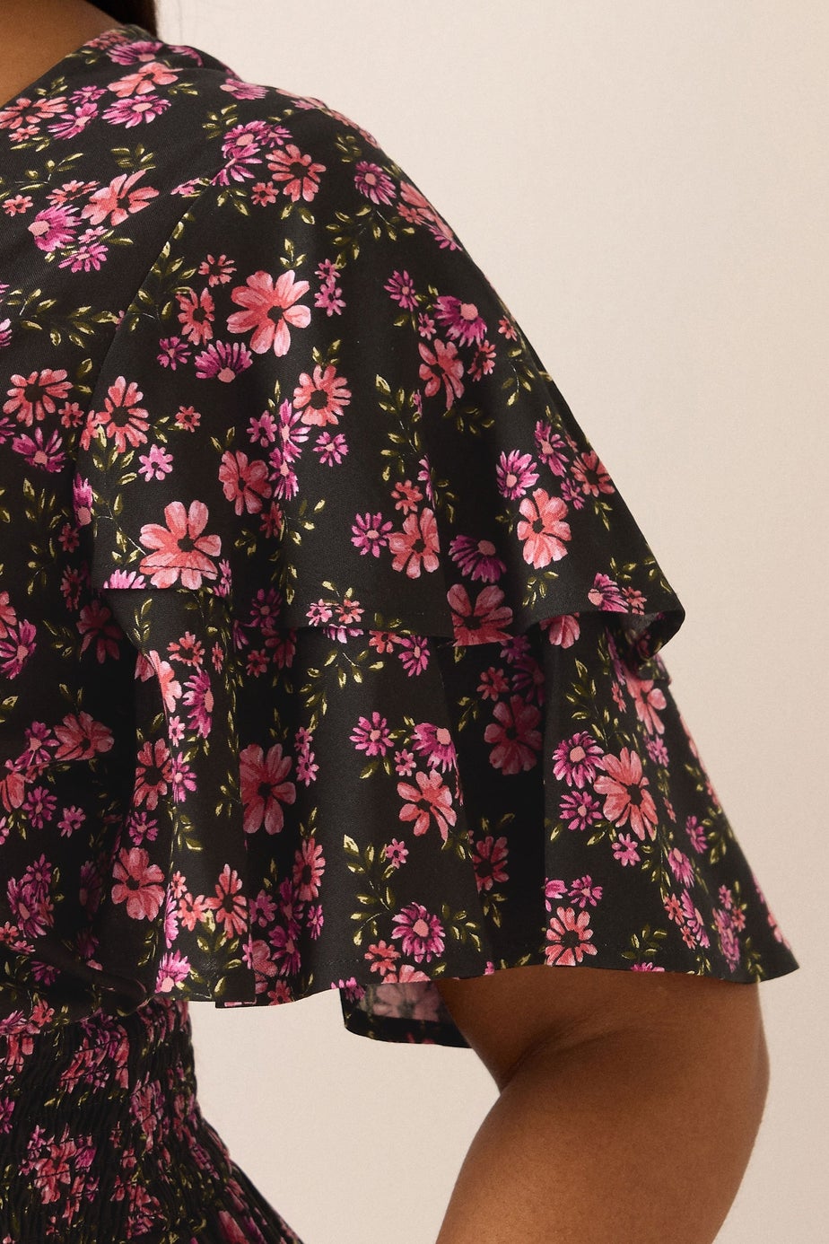Yours Curve Pink Floral Print Flutter Sleeve Top