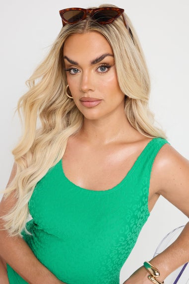 Yours Curve Green Towelling Embossed Animal Swimsuit