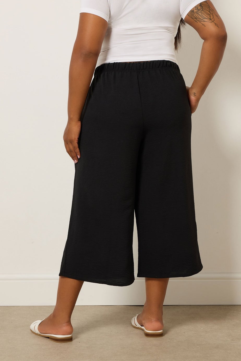 Yours Curve Black Washed Twill Culottes