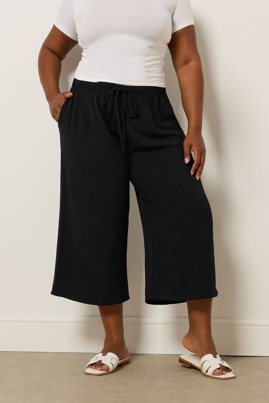 Yours Curve Black Washed Twill Culottes