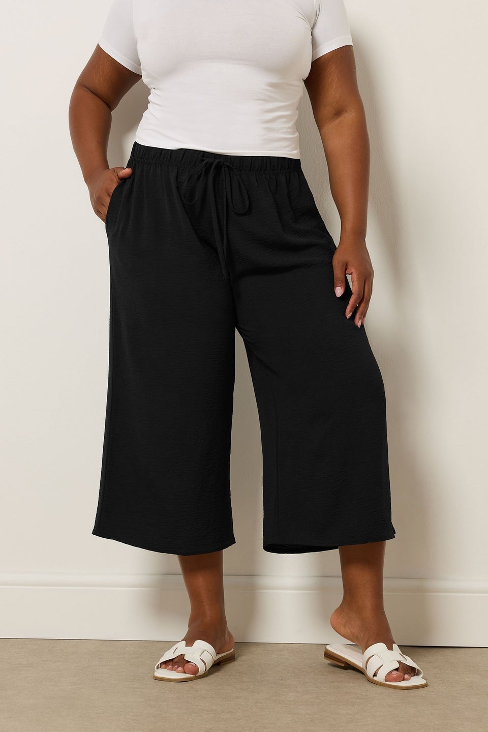 Yours Curve Black Washed Twill Culottes