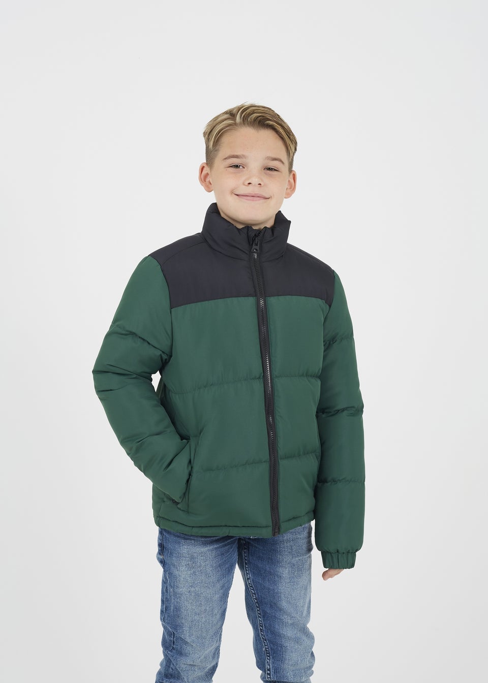 Brave Soul Khaki Colourblock Padded Jacket (7-13 yrs)