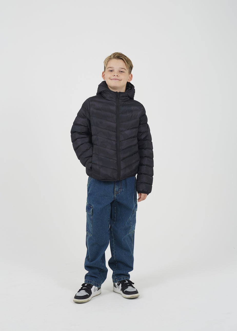 Brave Soul Black Camo Hooded Puffer Jacket (7-13 yrs)