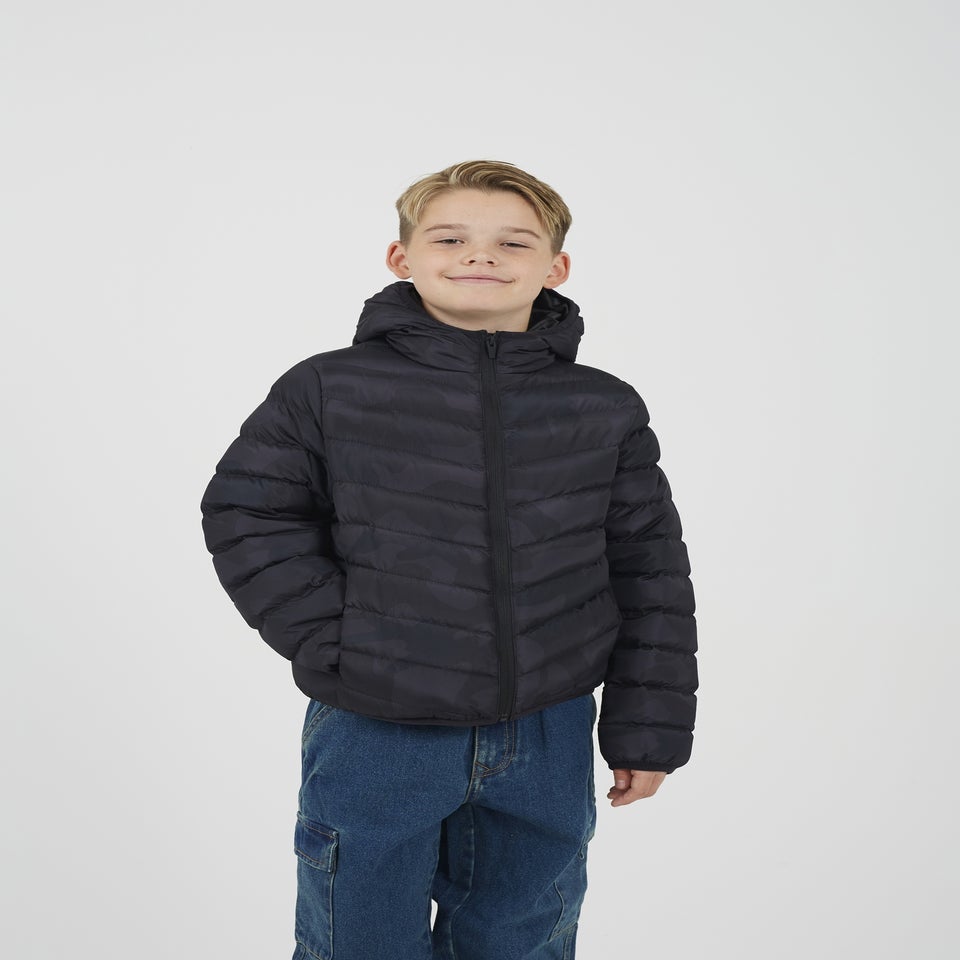 Brave Soul Black Camo Hooded Puffer Jacket (7-13 yrs)