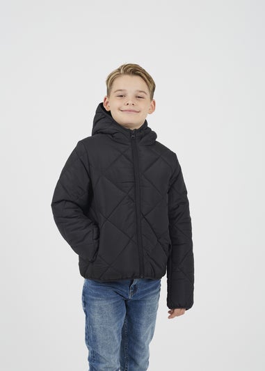 Brave Soul Black Quilted Hooded Puffer Jacket (7-13 yrs)