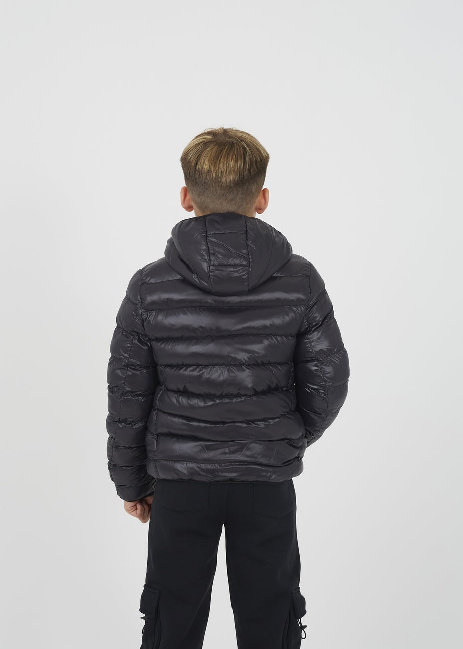 Brave Soul Black Shiny Quilted Hooded Puffer Jacket (7-13 yrs)