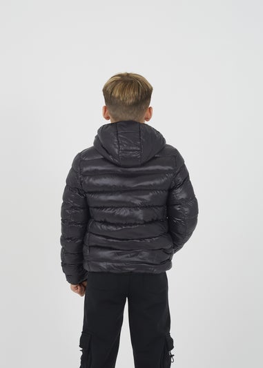 Brave Soul Black Shiny Quilted Hooded Puffer Jacket (7-13 yrs)