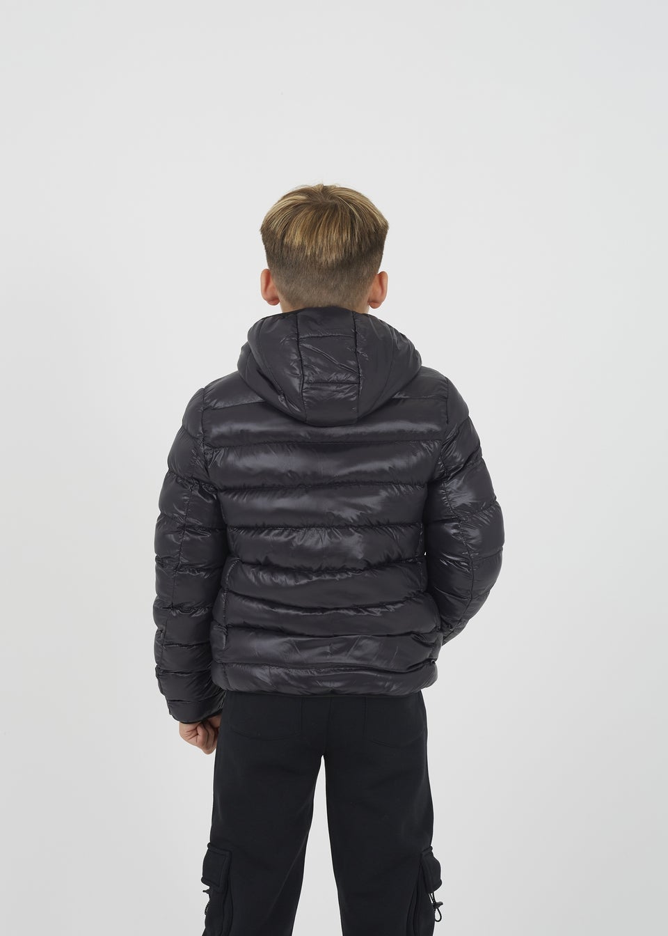 Brave Soul Black Shiny Quilted Hooded Puffer Jacket (7-13 yrs)