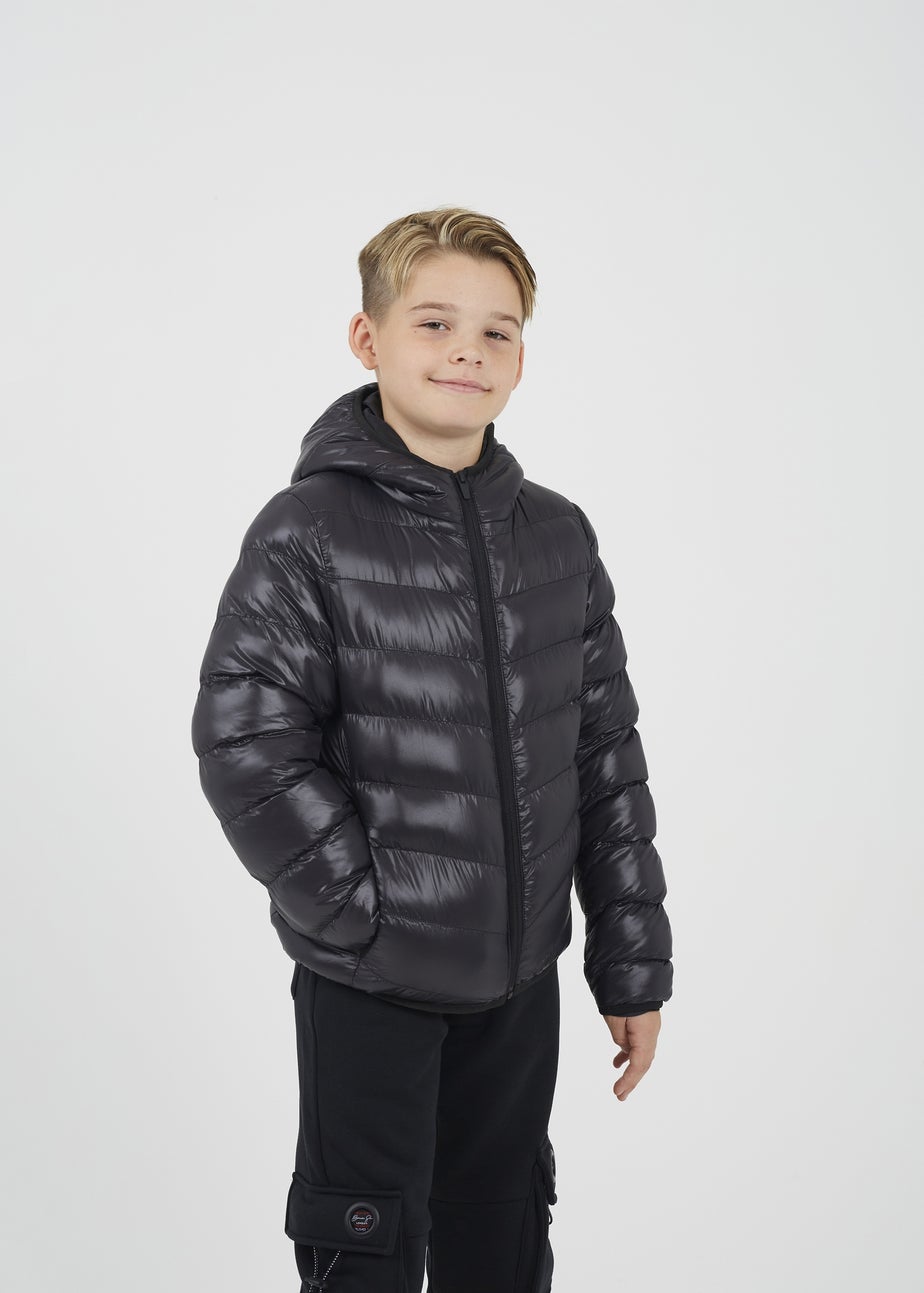 Brave Soul Black Shiny Quilted Hooded Puffer Jacket (7-13 yrs)