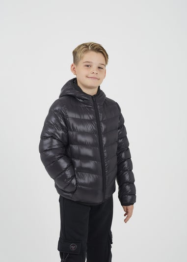 Brave Soul Black Shiny Quilted Hooded Puffer Jacket (7-13 yrs)