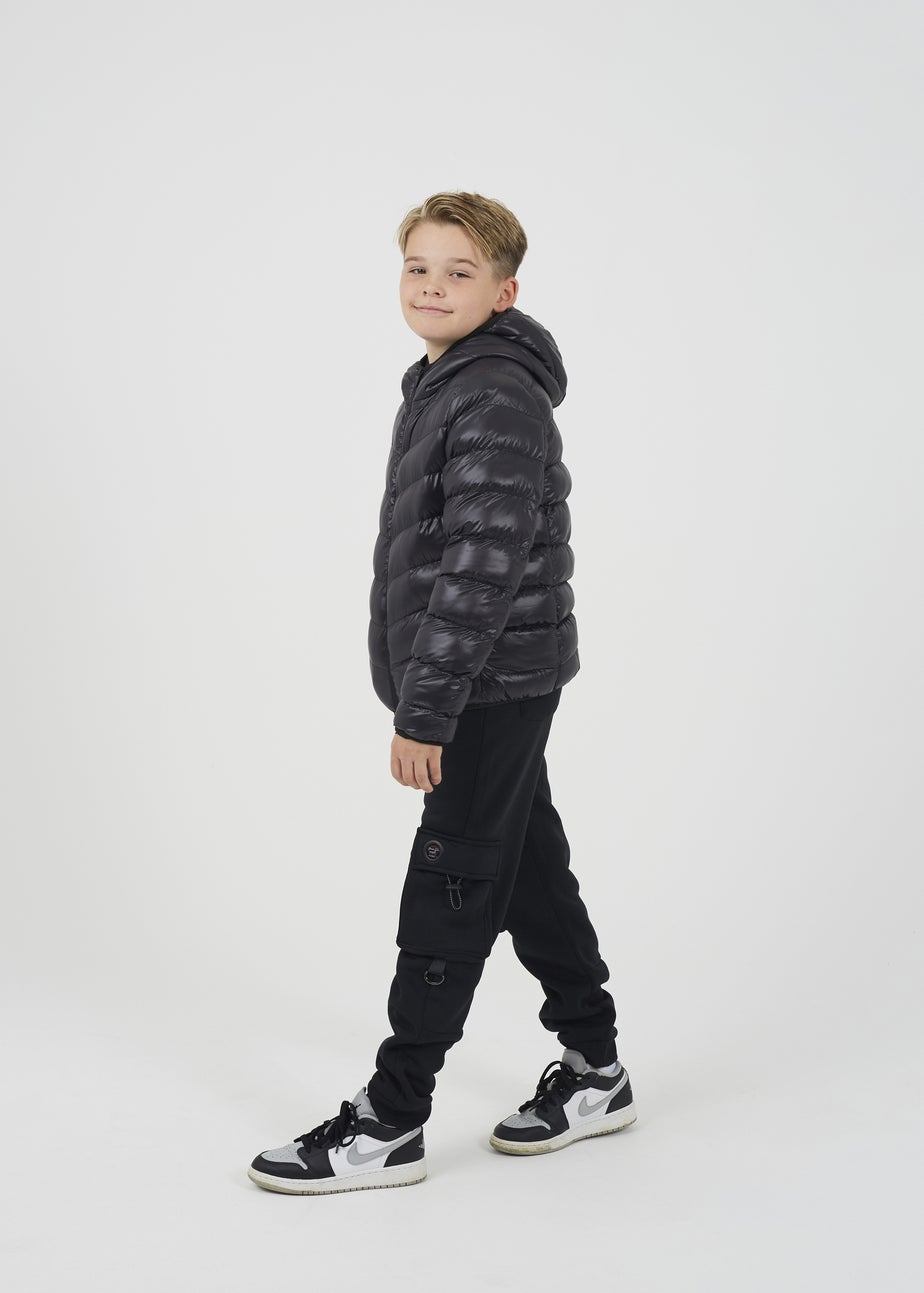 Brave Soul Black Shiny Quilted Hooded Puffer Jacket (7-13 yrs)