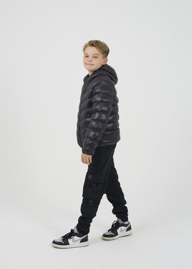 Brave Soul Black Shiny Quilted Hooded Puffer Jacket (7-13 yrs)