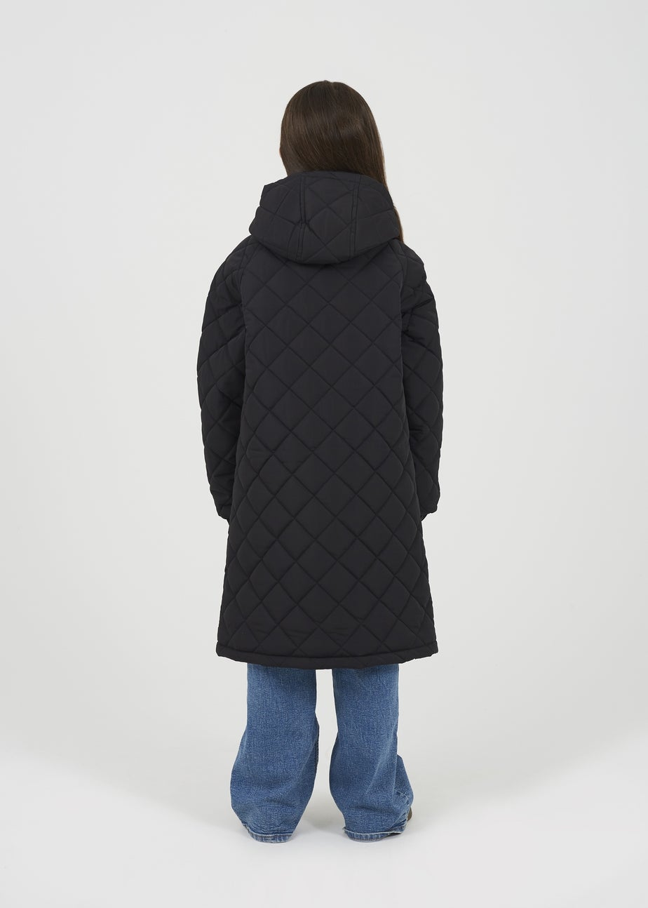 Brave Soul Black Diamond Quilted Longline Hooded Jacket (7-13 yrs)