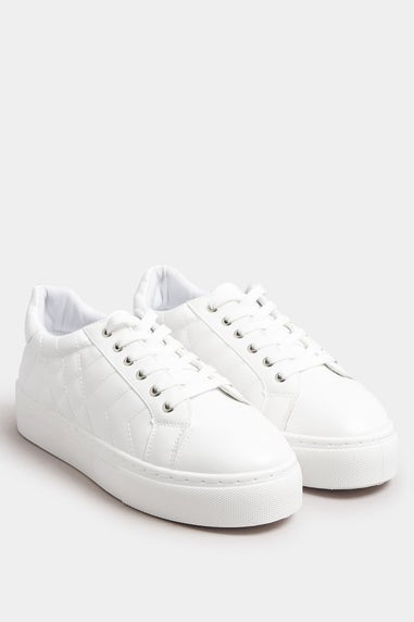 Yours White Quilted Design Trainers In Wide E Fit