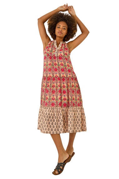 Roman Red Border Print Smock Dress