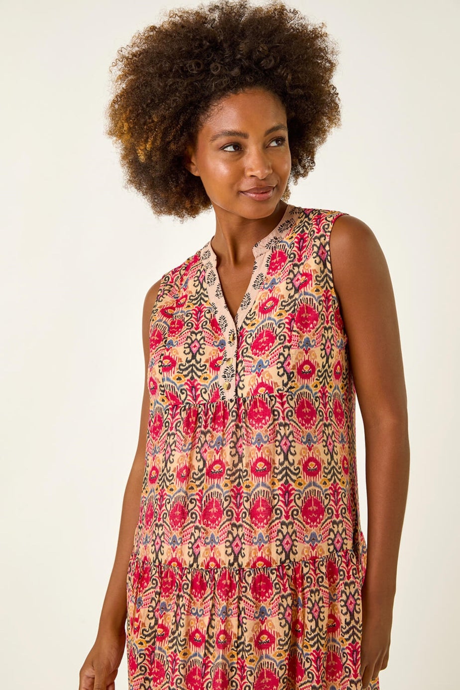 Roman Red Border Print Smock Dress