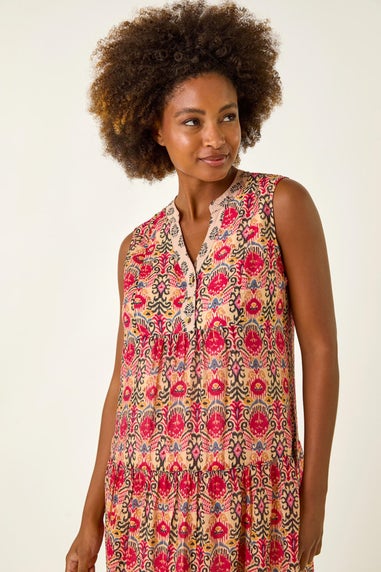 Roman Red Border Print Smock Dress