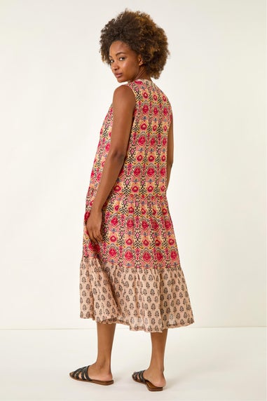 Roman Red Border Print Smock Dress