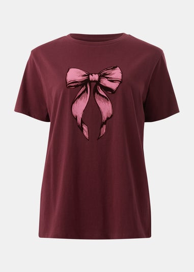 Burgundy Bow Print T Shirt