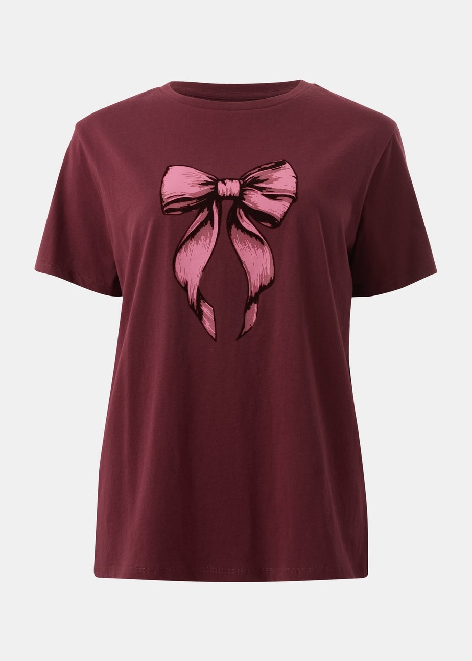 Burgundy Bow Print T Shirt