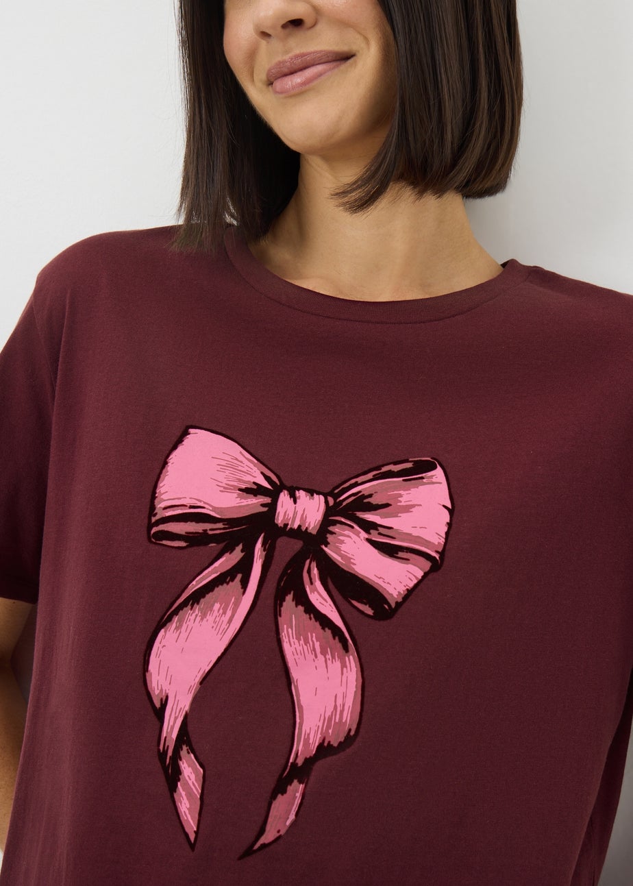 Burgundy Bow Print T Shirt