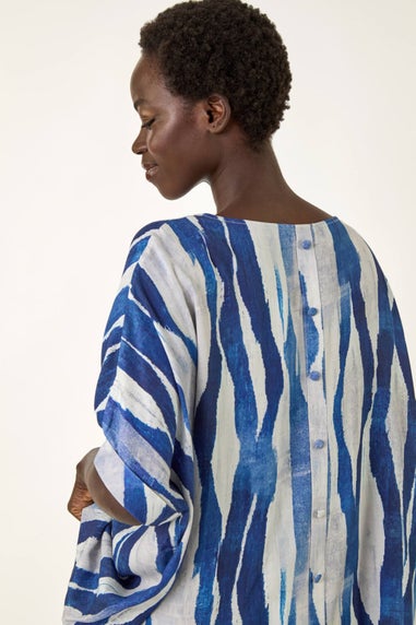 Roman Blue Abstract Print Buttoned Tunic Top
