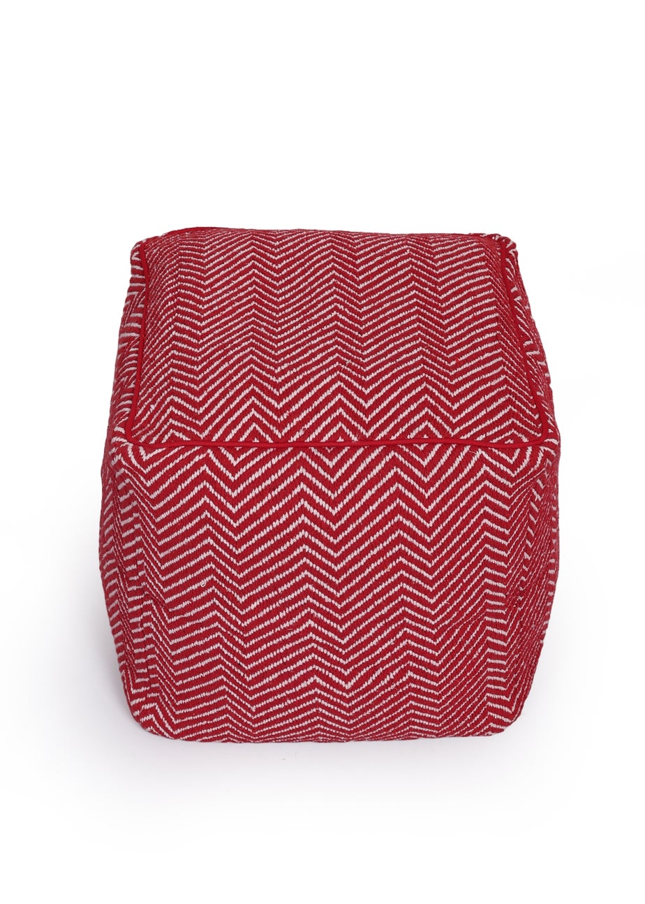 Kaikoo Red White Chevron Woven Dhurrie Cube