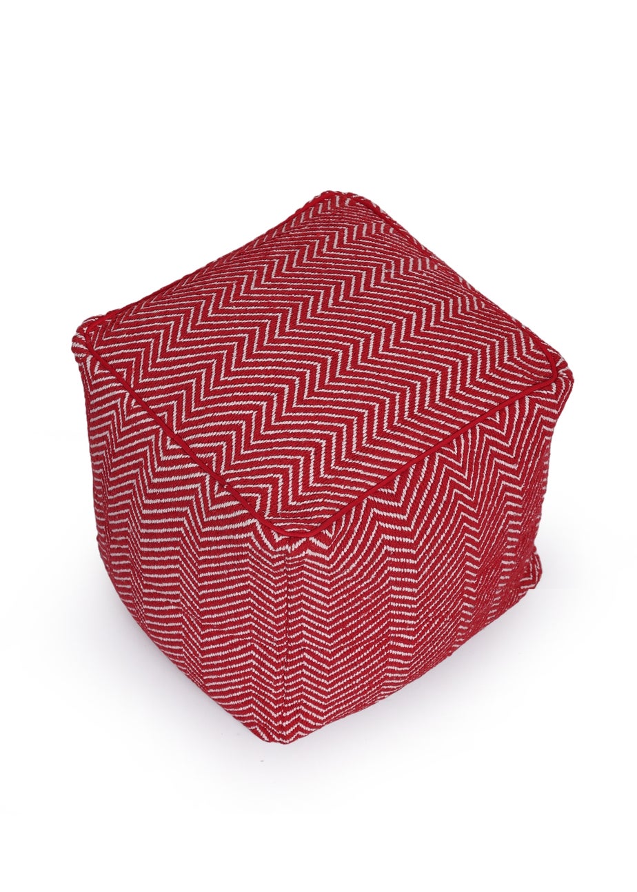 Kaikoo Red White Chevron Woven Dhurrie Cube