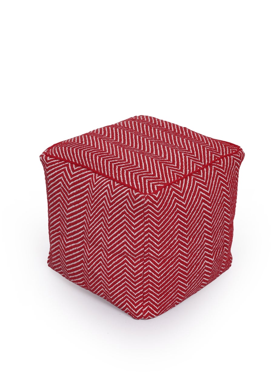 Kaikoo Red White Chevron Woven Dhurrie Cube
