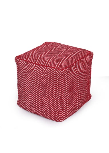 Kaikoo Red White Chevron Woven Dhurrie Cube