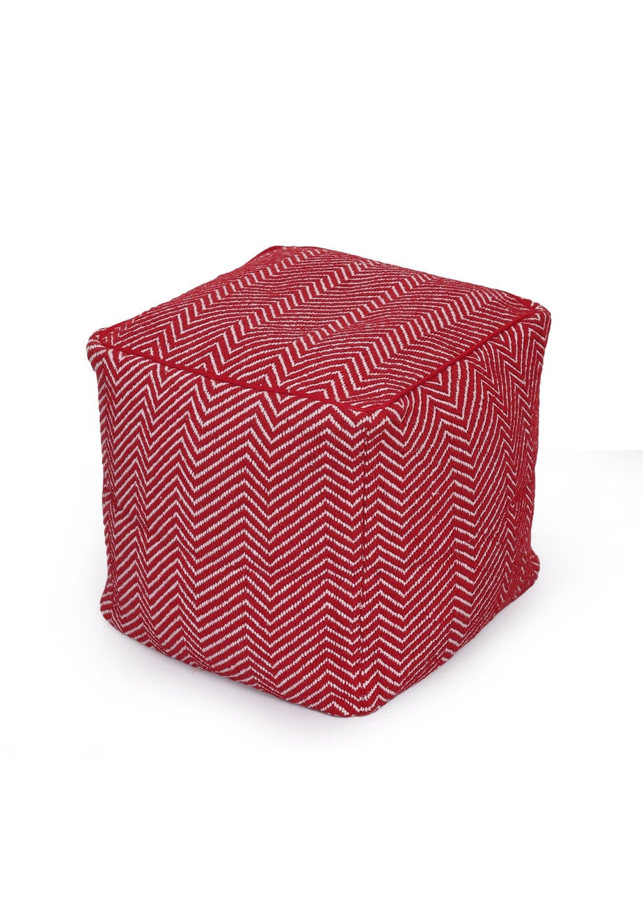 Kaikoo Red White Chevron Woven Dhurrie Cube